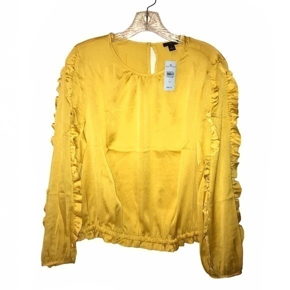 Ann Taylor Ruffle Sleeve Cinched Hem Top - Picture 2 of 7